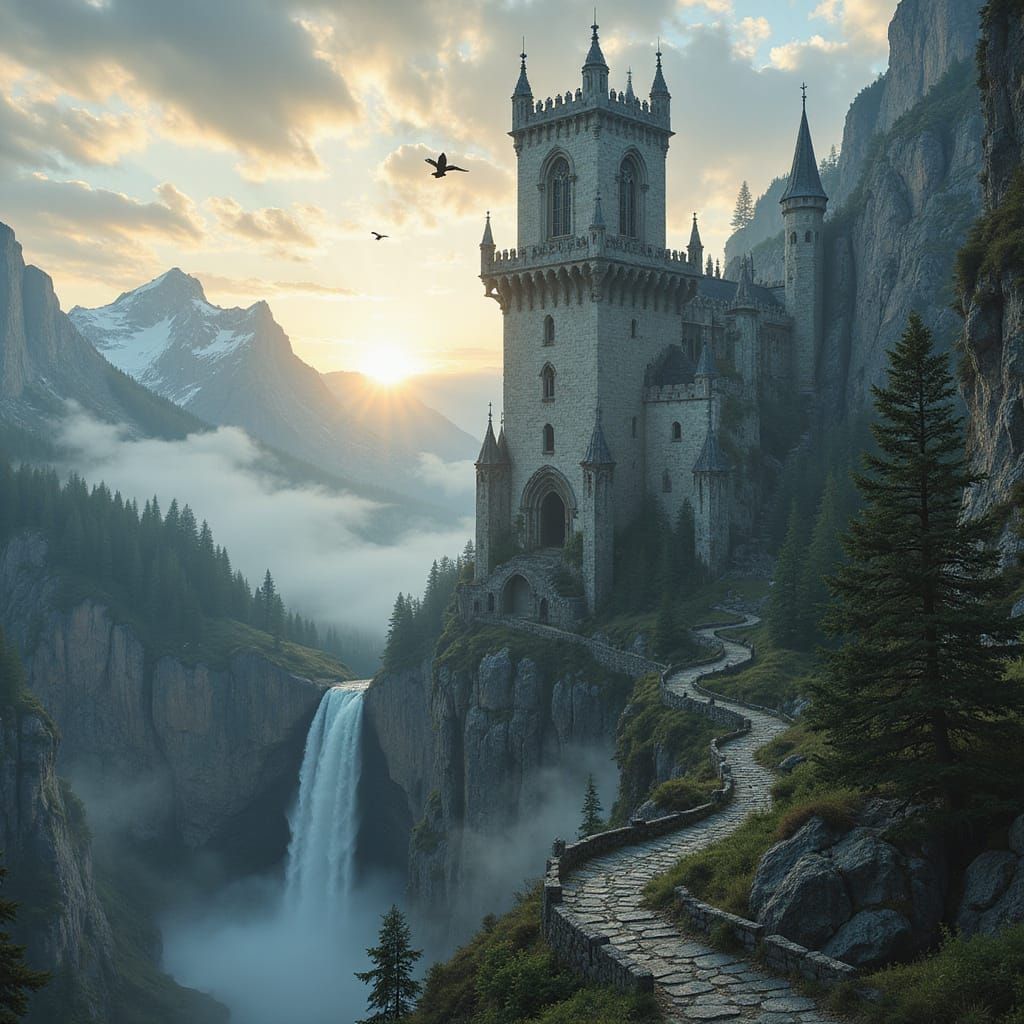 Majestic Tower at Sunrise in Romantic Style