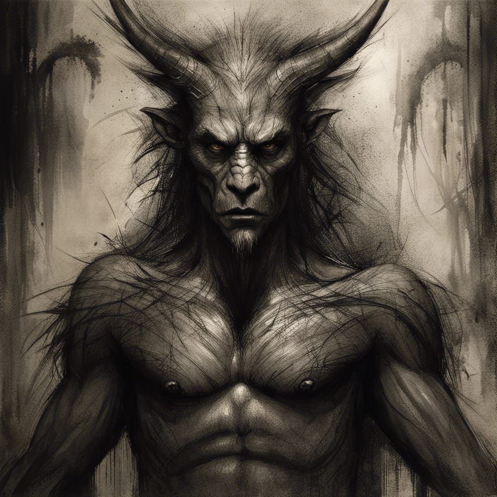 Enchanted Forest Guardian: Detailed Charcoal Beast Portrait