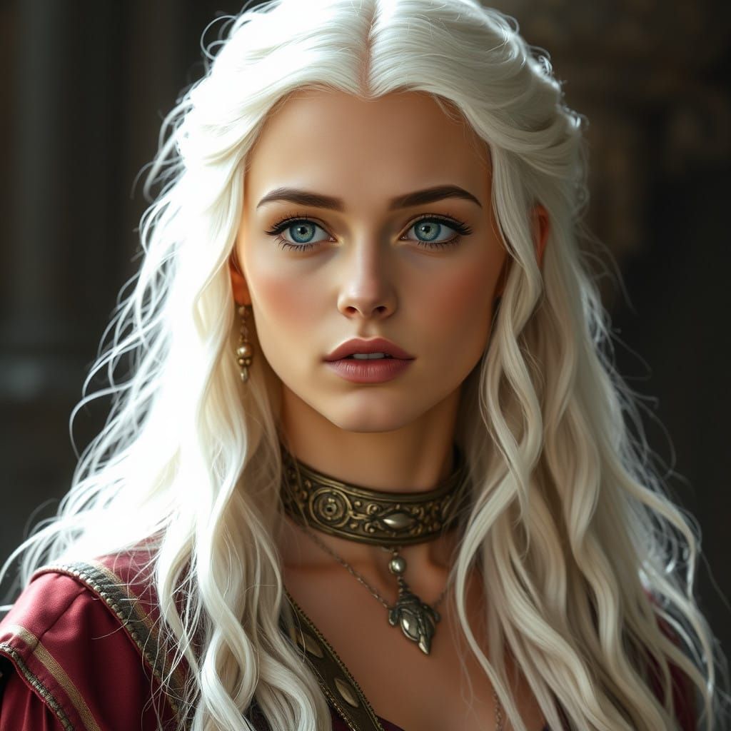Princess Visenya Targaryen's Elegant Silver Locks