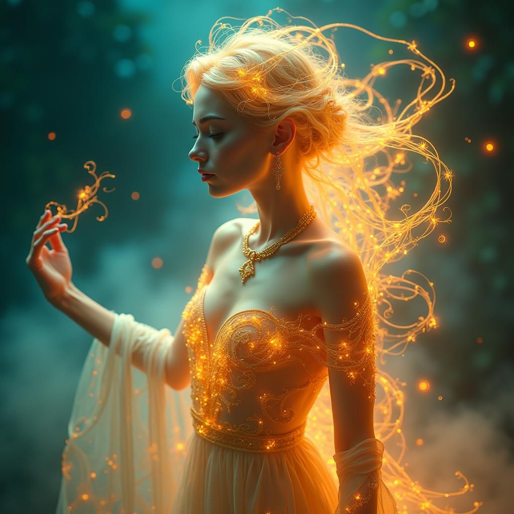 Ethereal Being with Nature Mantle in Art Nouveau Style