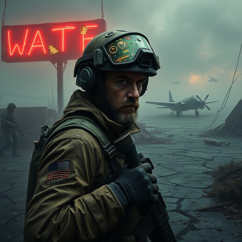 Cyberpunk Operative in Abandoned Military Base