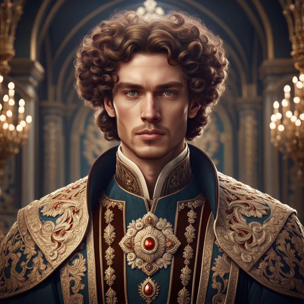 Russian Royal Young Man in Traditional Clothing