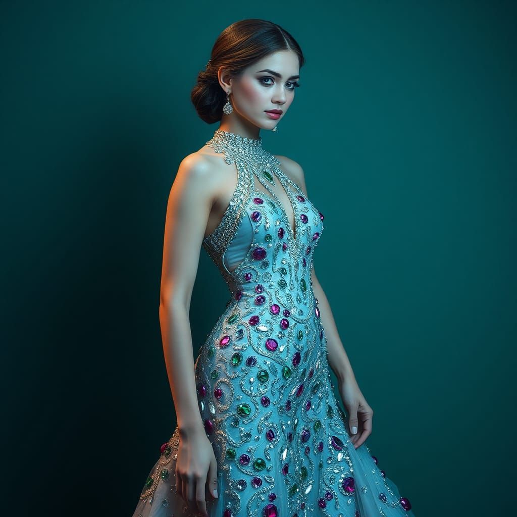 Diamond and Emerald Dress on Beautiful Woman