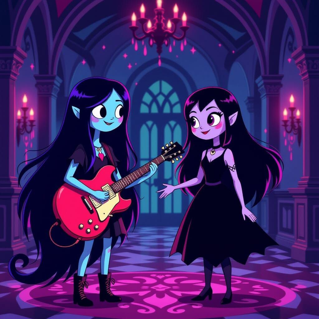 Vampire Icons Marceline and Mavis Meet in Gothic Lobby