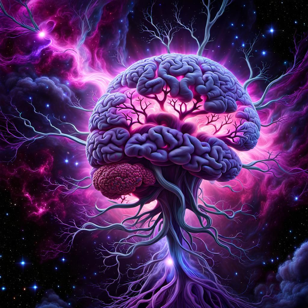 Intricate Brain Neurons with Supernova Lights in Space