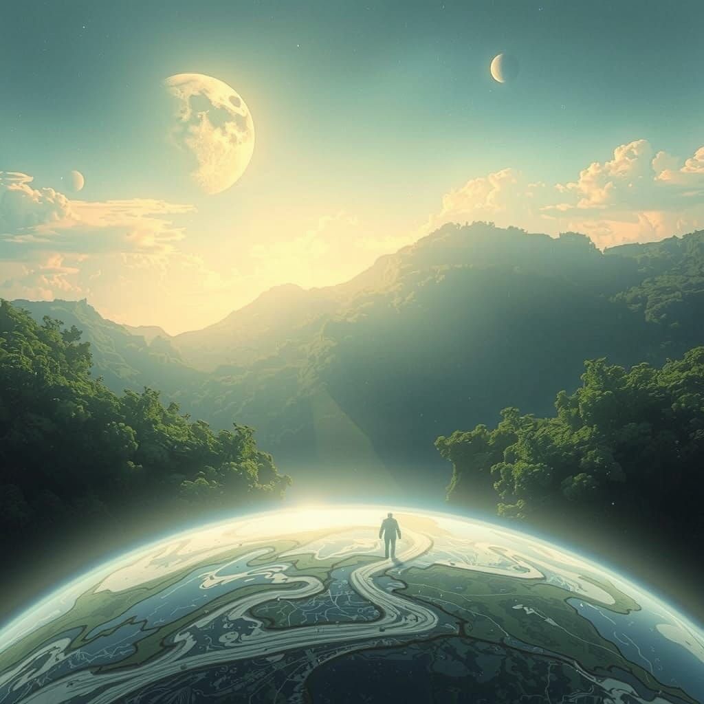 Dreamlike Figure in Surreal Digital Landscape