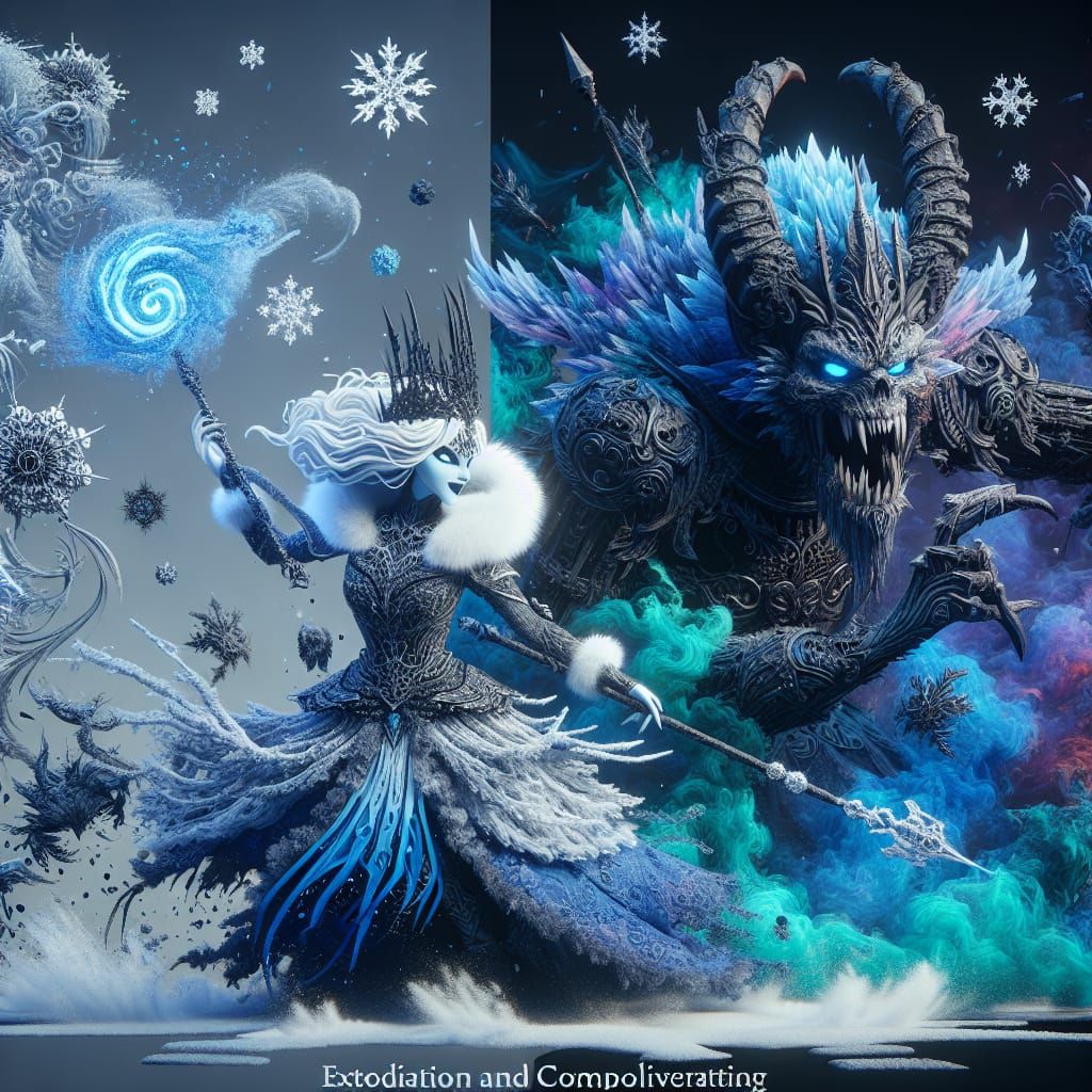Evil Ice Warrior Queen with Snow Monster