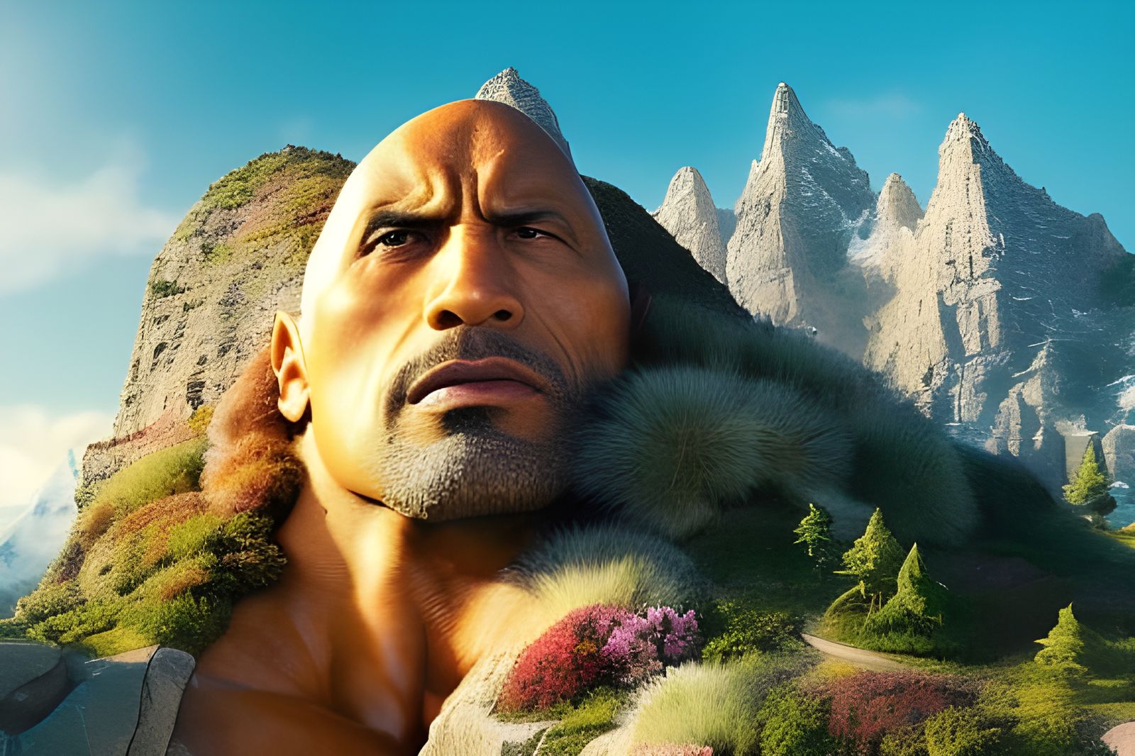 Dwayne Johnson Face Carved into Mountain: Digital Art