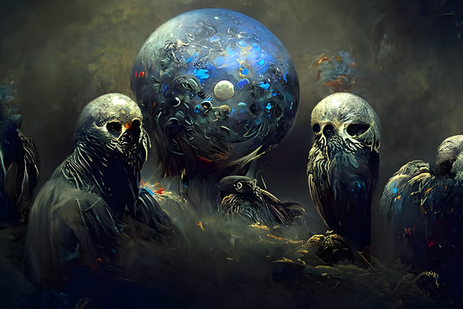 Crows Under Moonlight: A Dark Geometric Painting