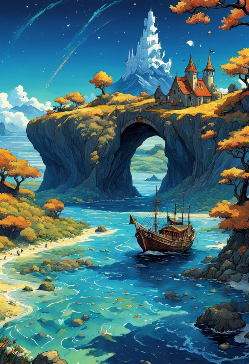 Whimsical Fairytale Sci-Fi Fantasy Landscape Illustration