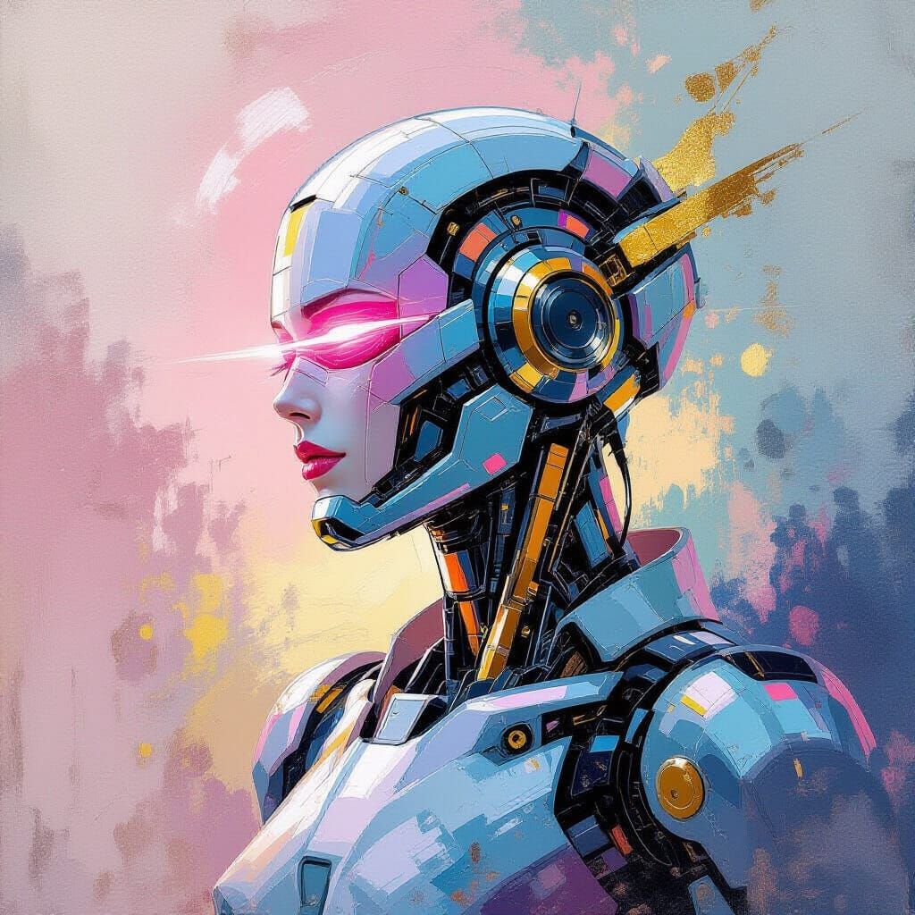Impressionistic Combat Cyborg in Dreamlike Composition