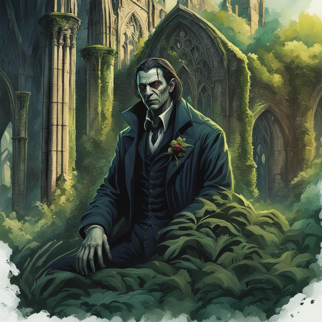 Vampire in Whitby Abbey: Gothic Graveyard Jungle