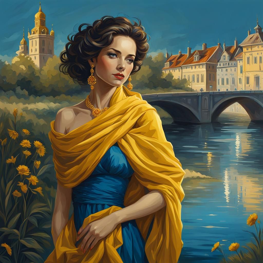Woman at Riverbank in Baroque Style