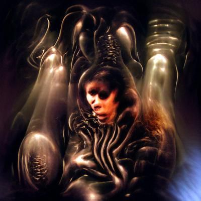 Biomechanical Woman Surrounded by Tentacles