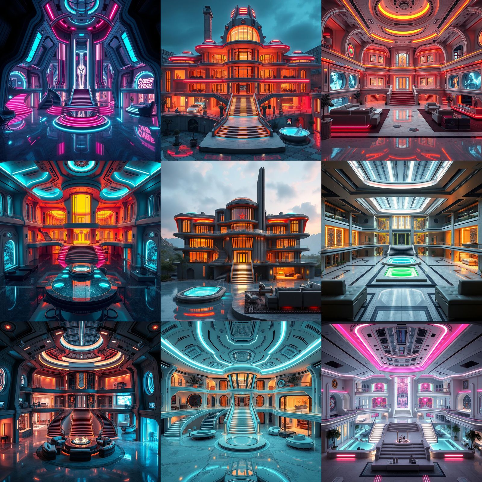 Futuristic Cyberpunk Mansion with Neon Lights