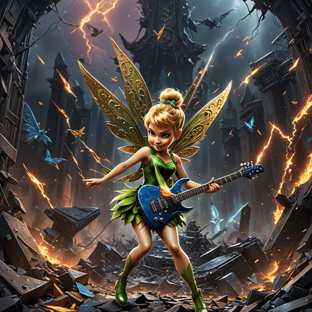 Tinker Bell Shreds on Metal Album Cover