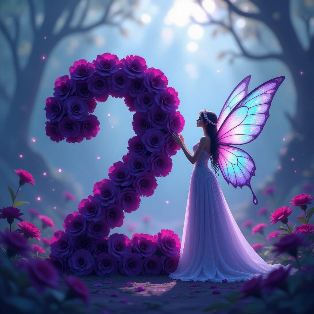 Fairy Beside Purple Carnation Number 2 in Fantasy Style