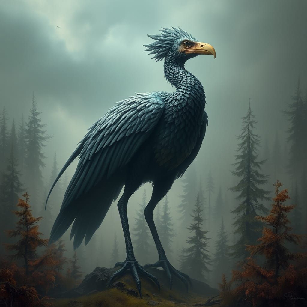 Majestic Wingless Bird in Mystical Forest