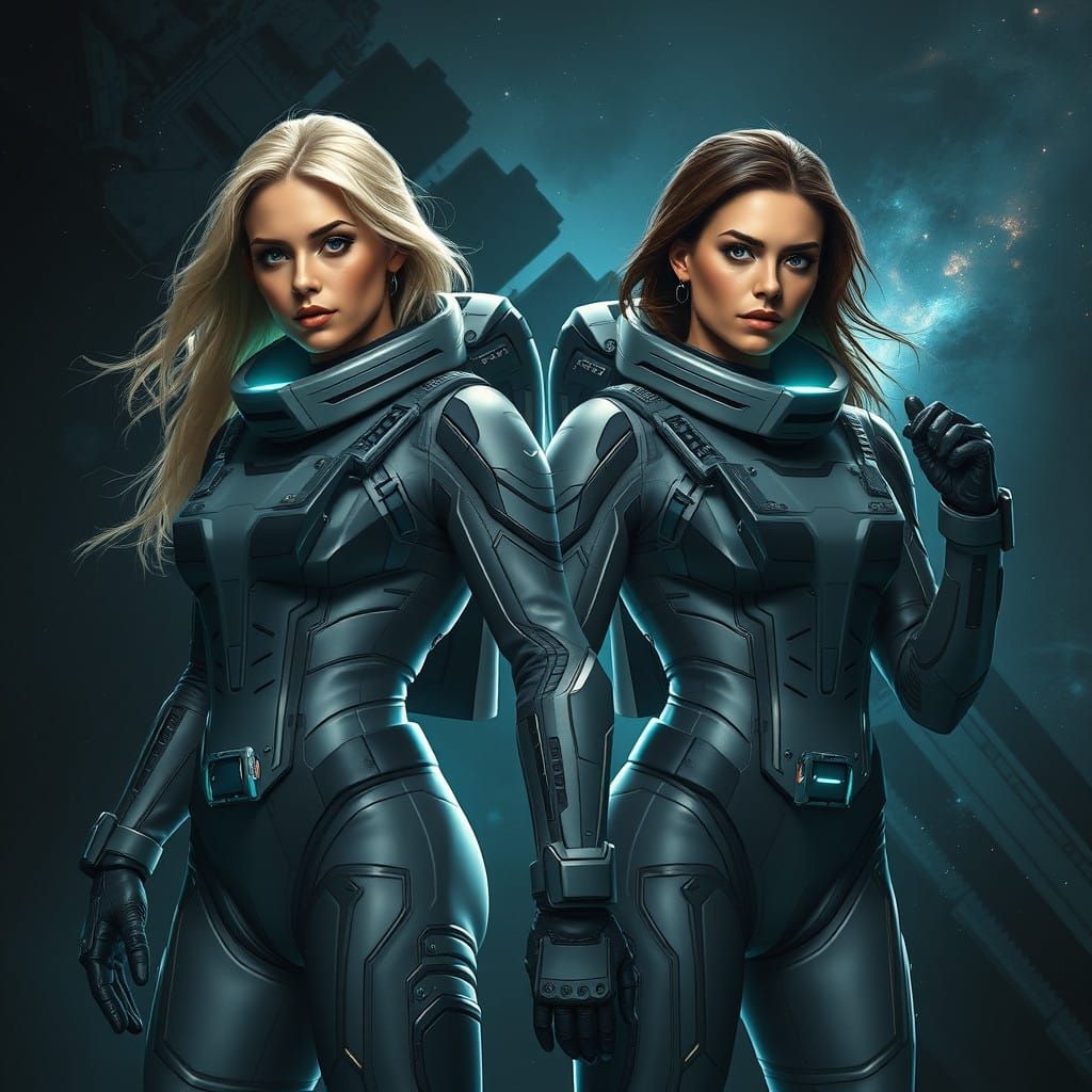 Heroic Space Suits Adorned in Nebulae, in Cyberpunk Art Styl...