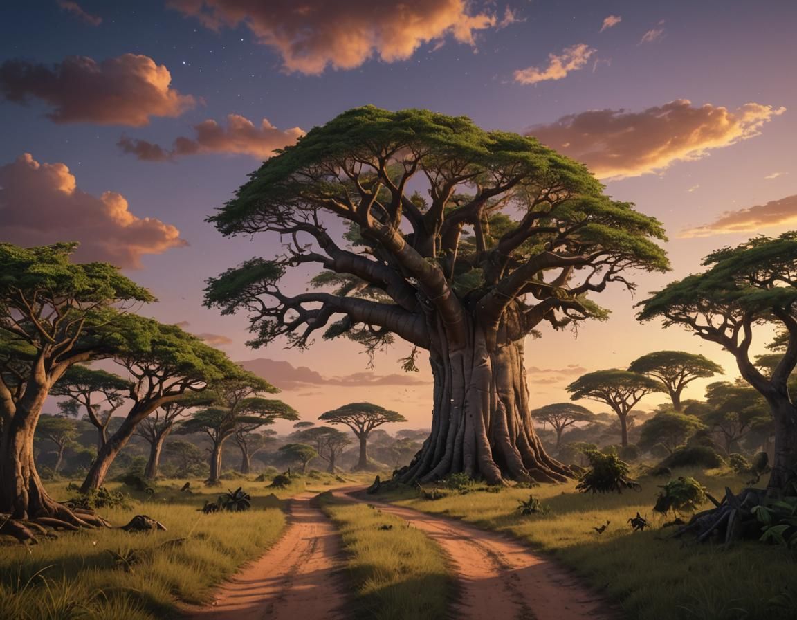 Enchanted Baobab Tree: Digital Matte Painting