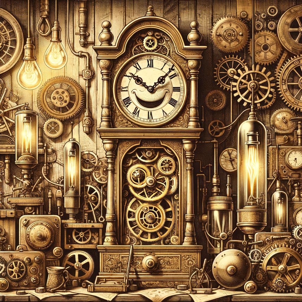 Steampunk Grandfather Clock in Victorian Workshop