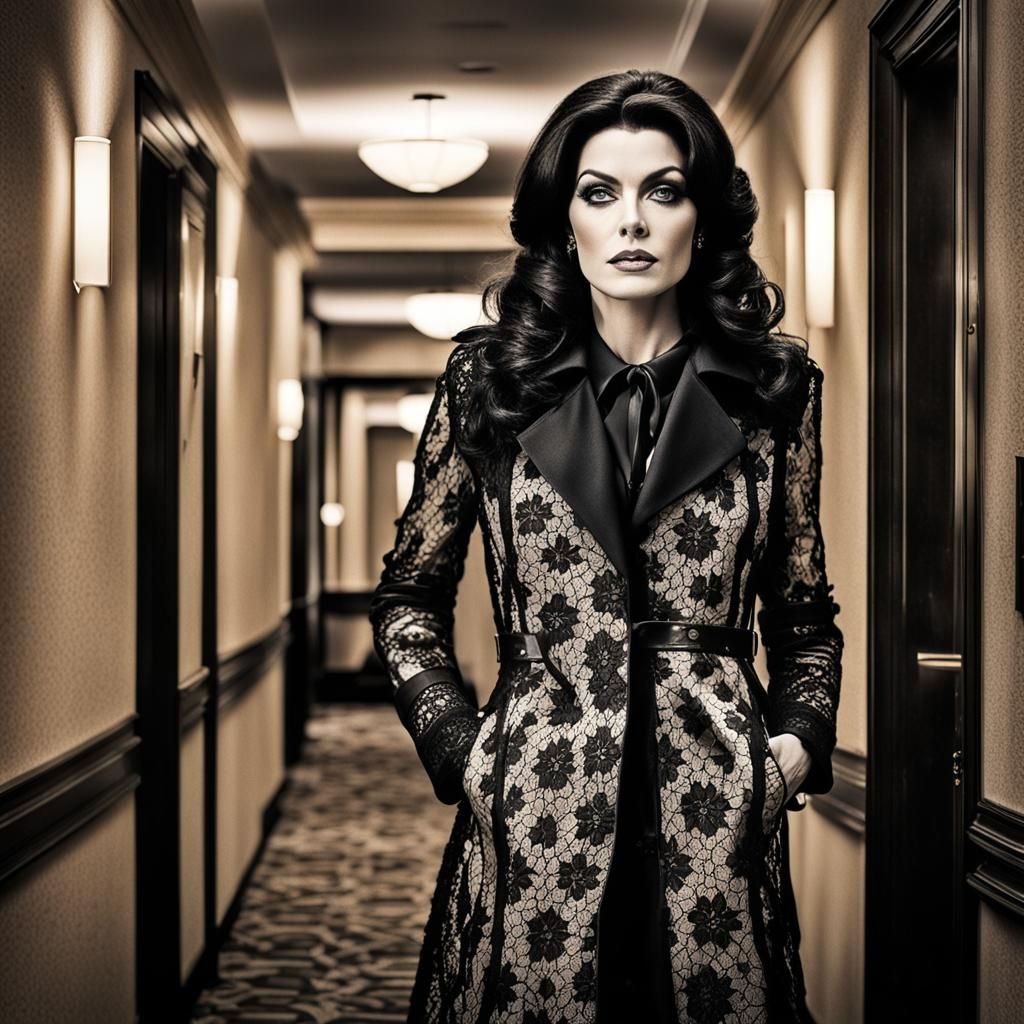 Sensual Priscilla Presley Lookalike in Hotel Hallway