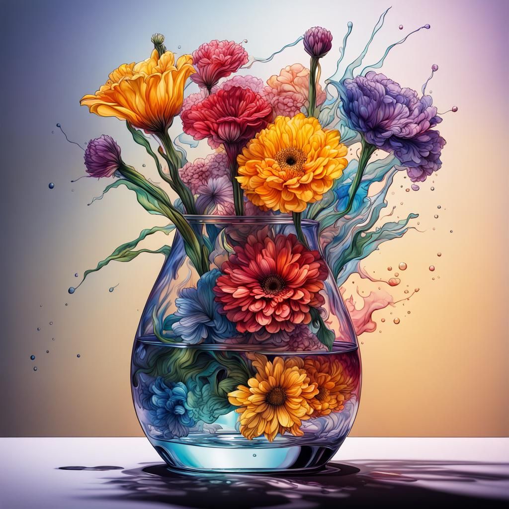 Hyperrealistic Floral Bouquet Splash Art in Vivid Color