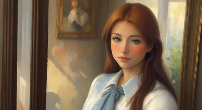 Woman and Reflection as Impressionist Oil Painting