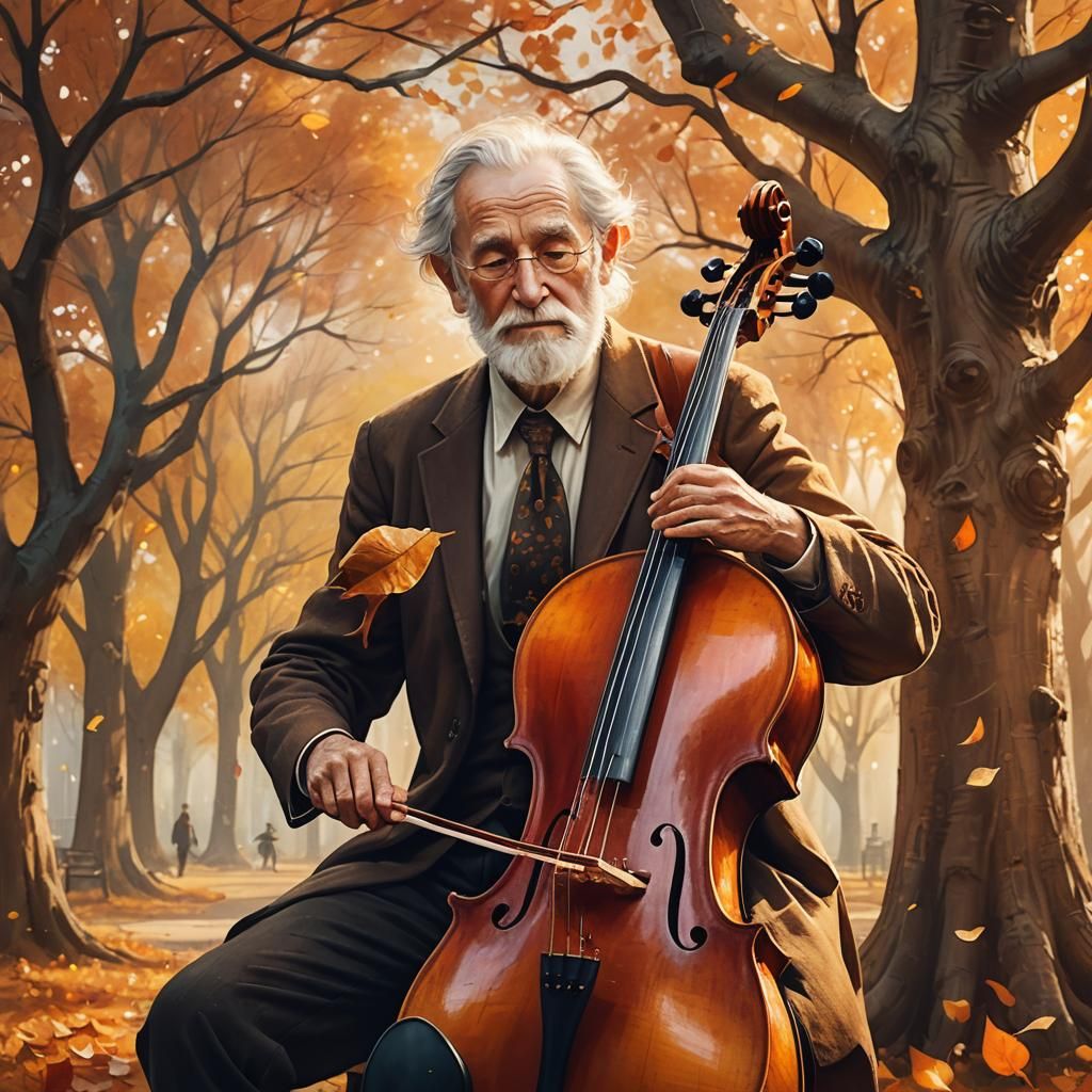 Autumn Cello Player in Golden Light