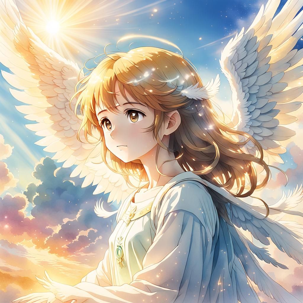 Angel Descending From Heaven in Anime Style