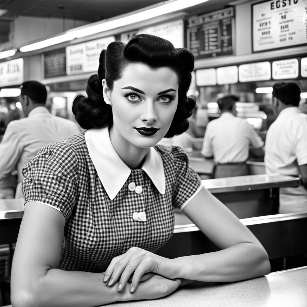 Girl at 1950s Diner Counter