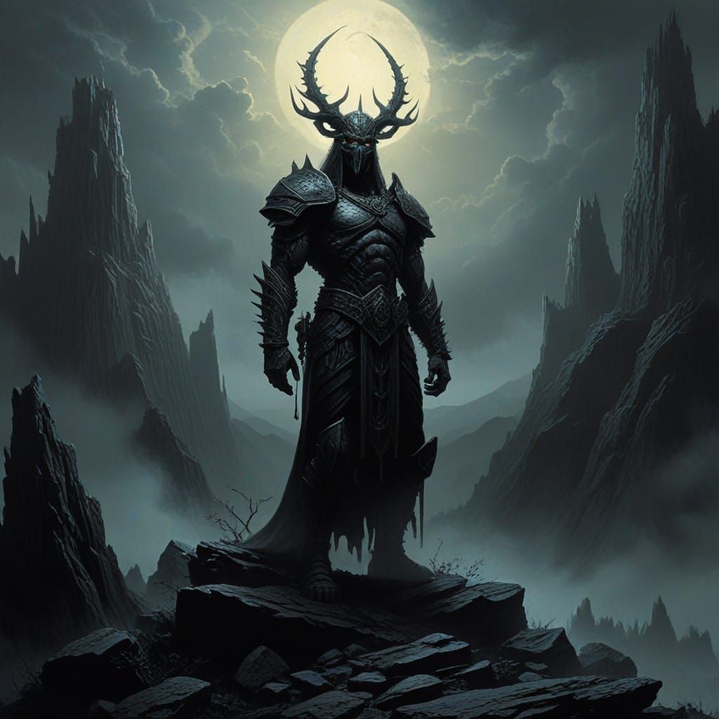 Dark Fantasy Shadow Lord Ascends Twisted Mountain