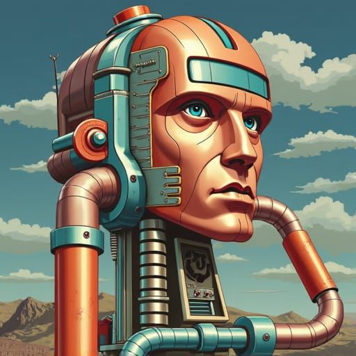 Cyborg Robot Man in 1930s Poster Style