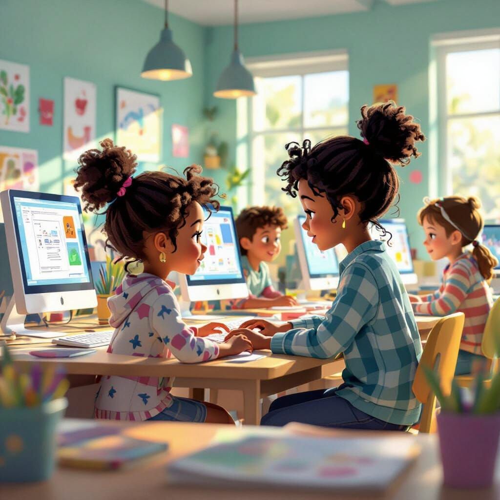 Children Learning in a Bright, Colorful Classroom Illustrati...