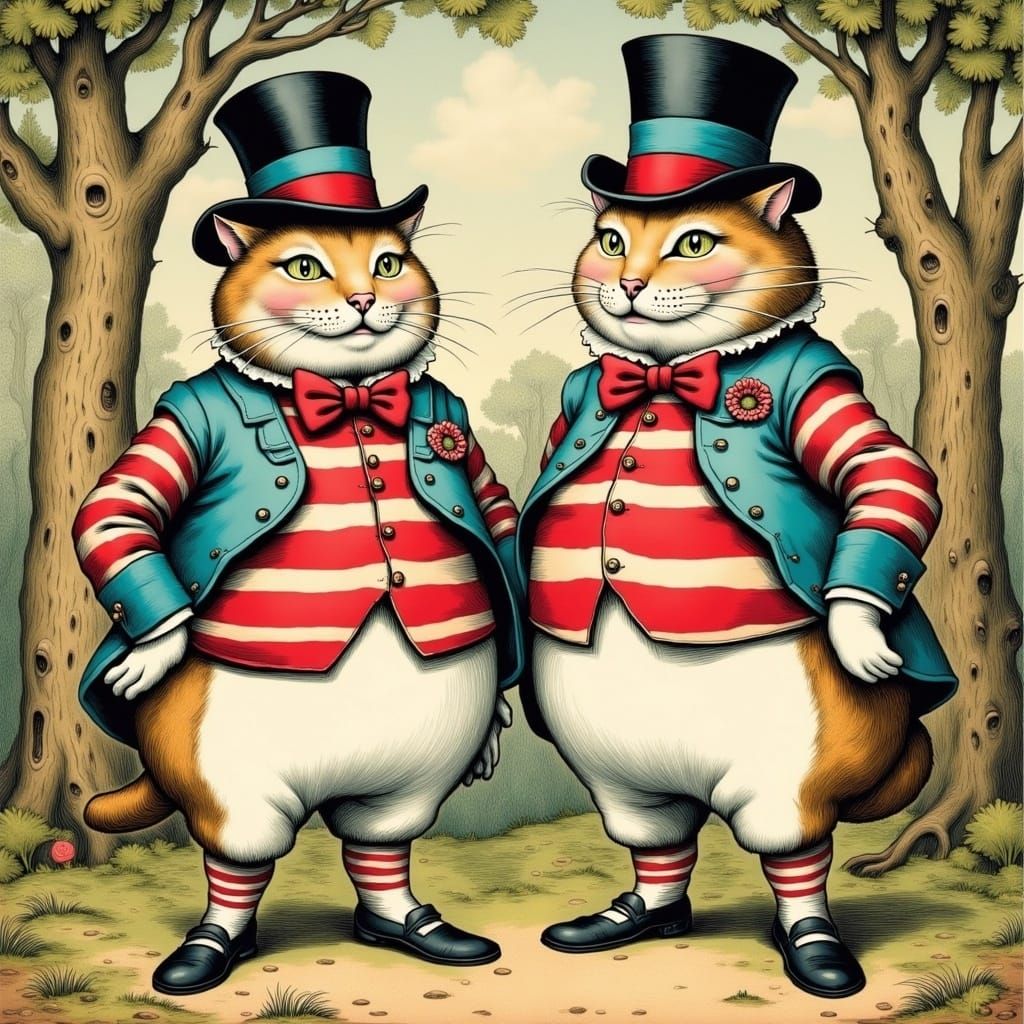 Whimsical Brothers in Bright Striped Shirts and Top Hats