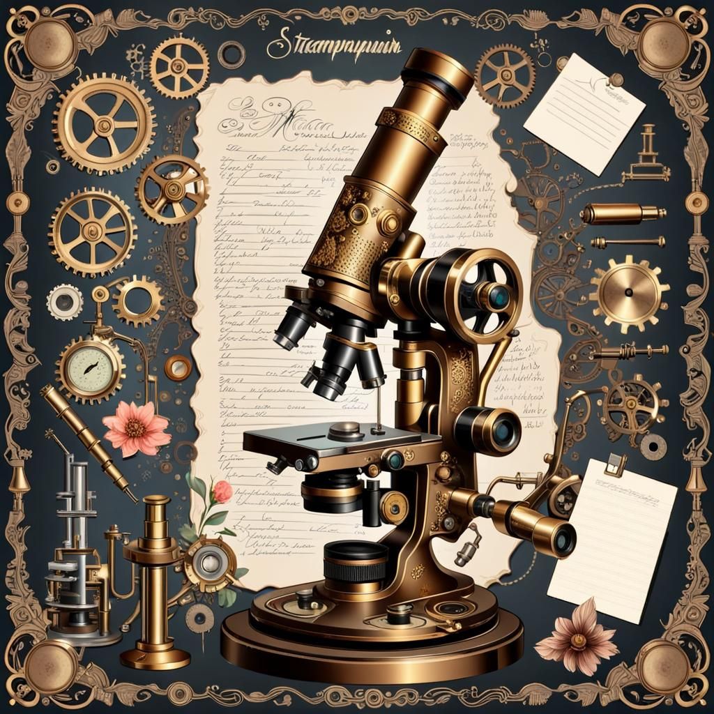 Vintage Microscope Infographic with Steampunk Elements
