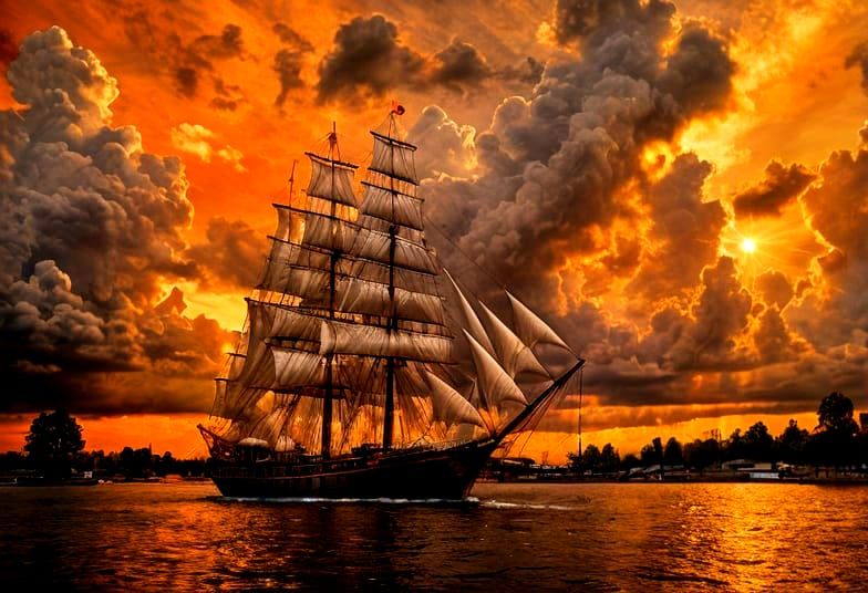Surreal Tall Ship Sunset