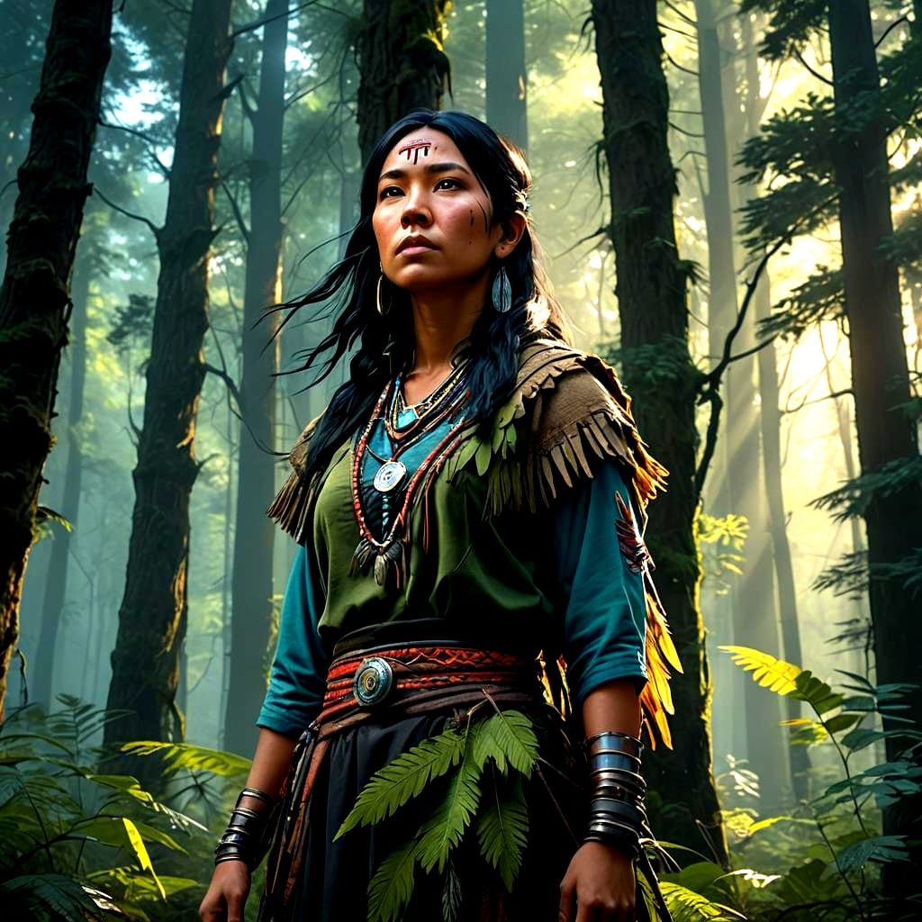 Native American Woman in Detailed Matte Painting