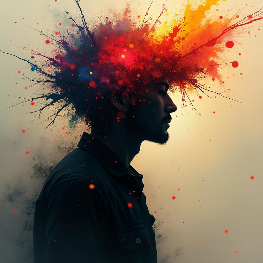 Brain Overload Silhouette in Tachisme Brushwork