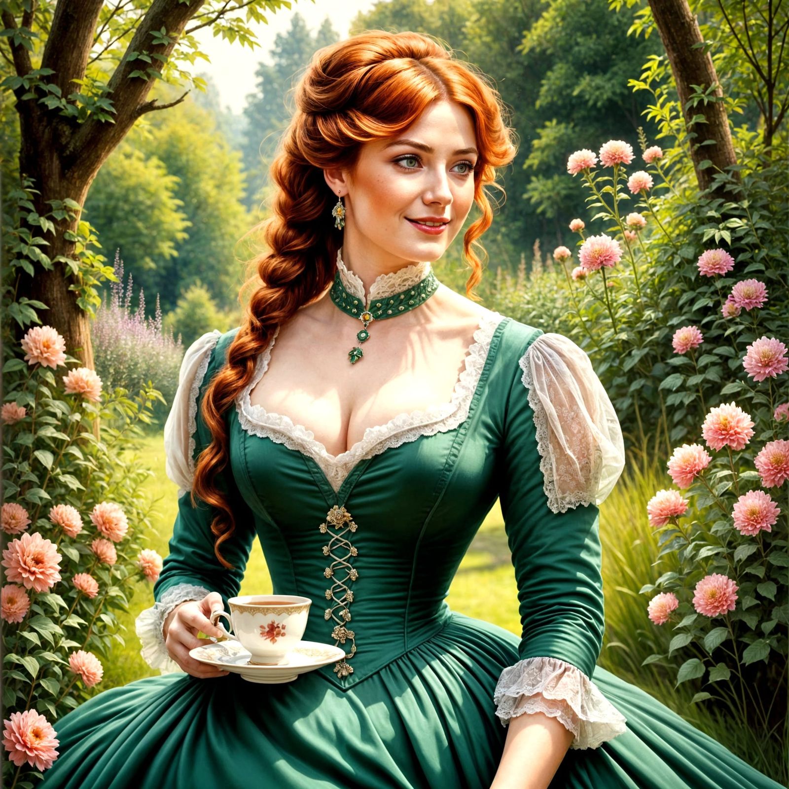 Elegant Victorian Lady Sips Tea