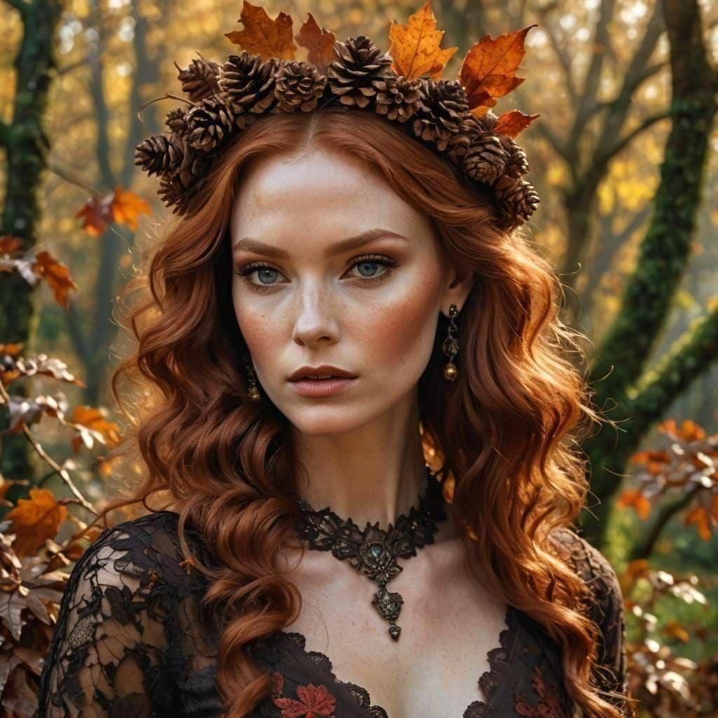 Redhead - autumn pinecones