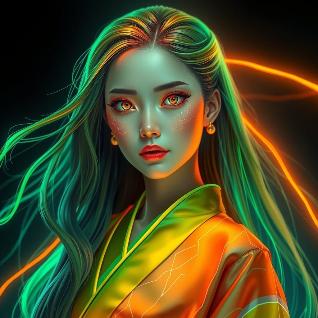 Futuristic Japanese Woman Portrait in Cyberpunk Style
