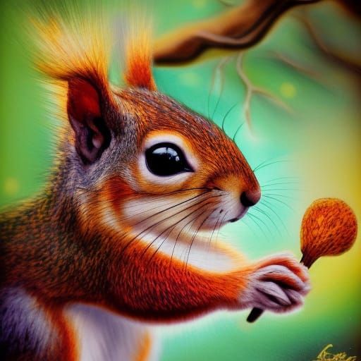 Hyperrealistic Squirrel Portrait in Splash Art Style