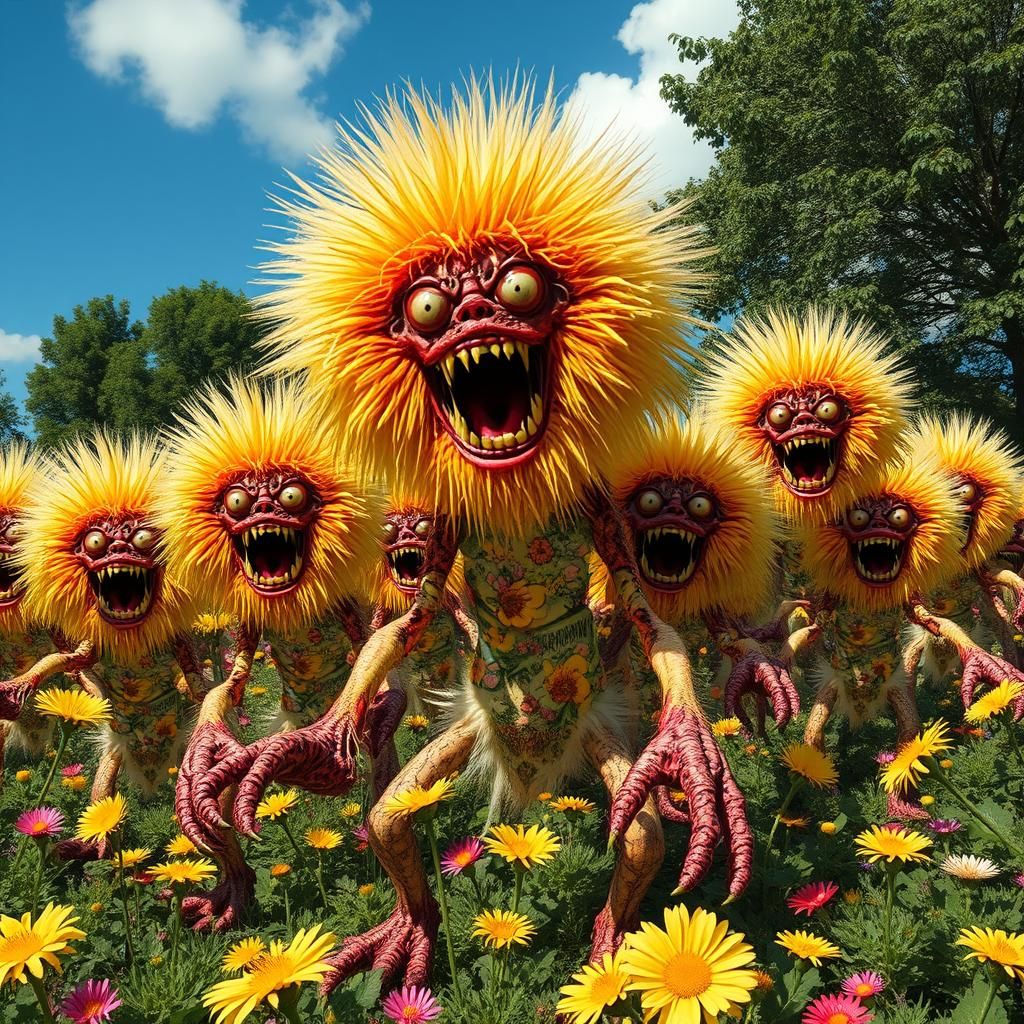 Dandelion Monster Army Overtakes Garden, Dark Fantasy Art