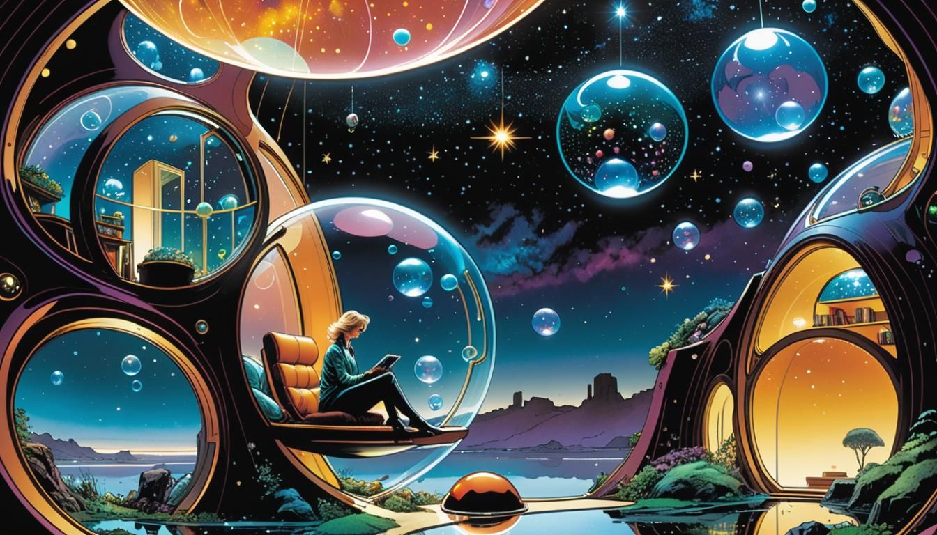 Nano-Bubble Habitat in Space, in Anime Art Style