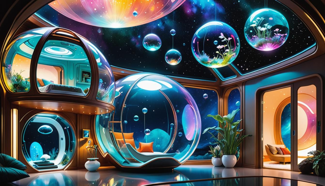 Sci-Fi Nano-Bubble Home in Space, Comic Book Art