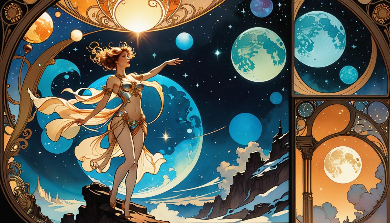 Cosmic Smart Home Comic Art Nouveau Style