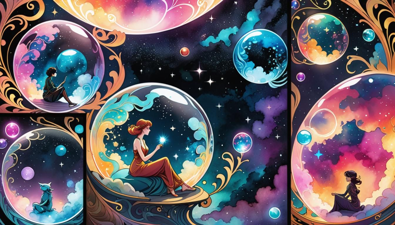 Cosmic Comic Art Nouveau Comic Book Scene