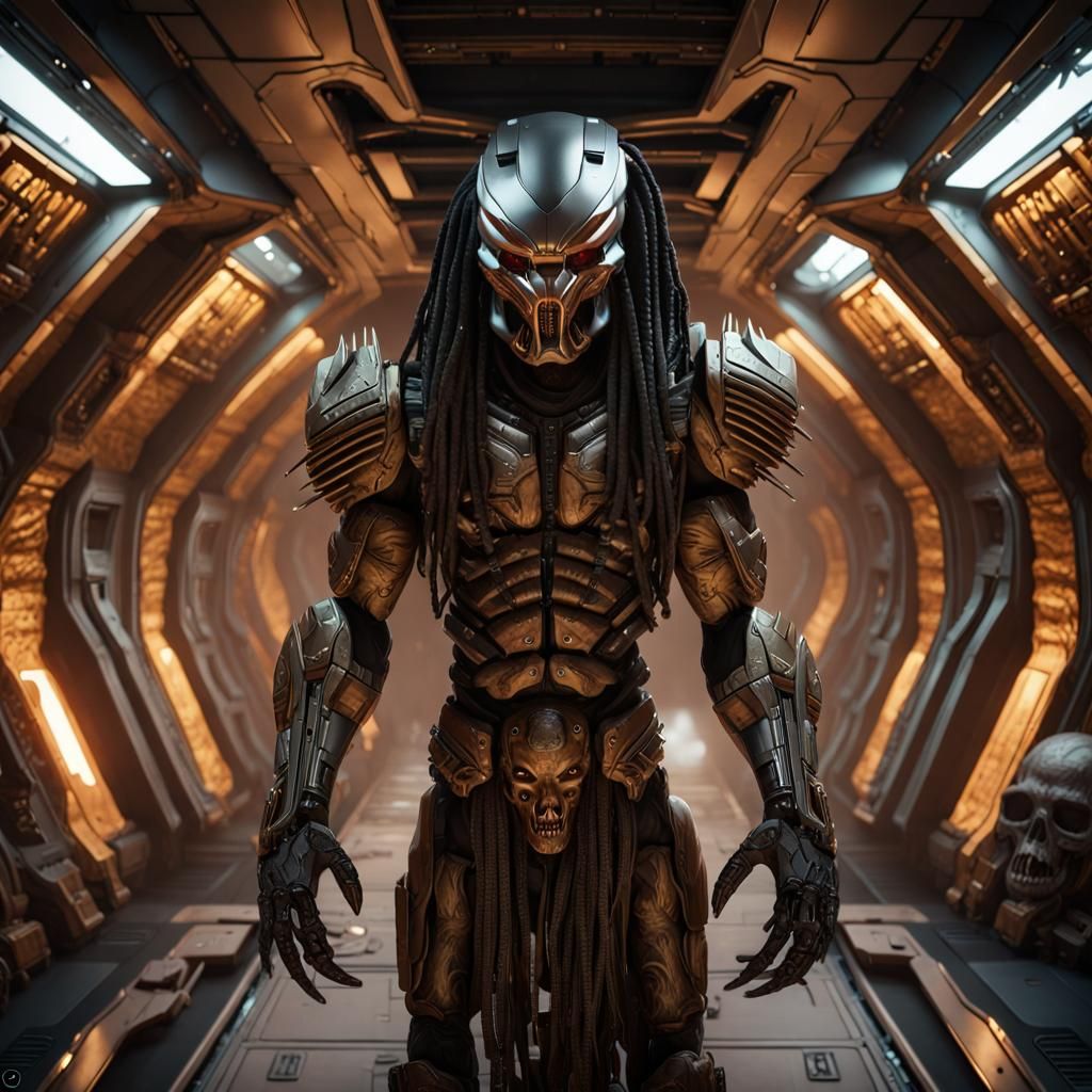 Predator with Skull Trophy Wall, Dark Fantasy Art