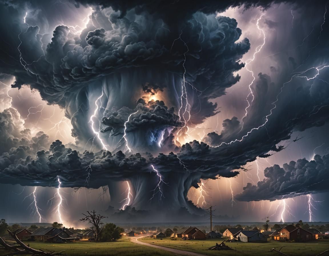 Dramatic Tornadoes in Hyperrealistic Splash Art Style
